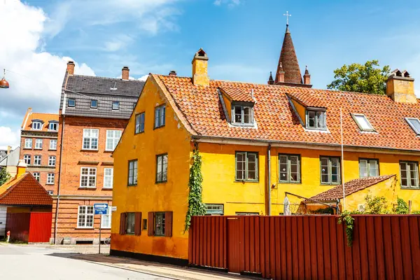 Street Yellow Danish Houses Copenhagen Denmark Europe — Stockfoto