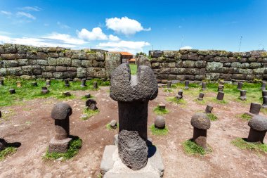 Giant stone penis fertility temple Chucuito, Puno, Lake Titicaca, Peru, South America