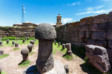 Giant stone penis fertility temple Chucuito, Puno, Lake Titicaca, Peru, South America