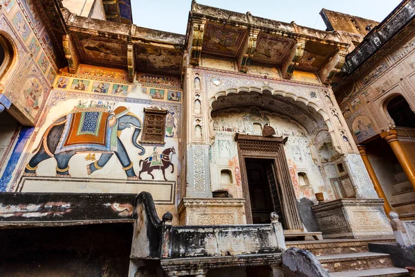 Fasad Med Elefantväggmålning Gammal Haveli Mandawa Rajasthan Indien Asien — Stockfoto