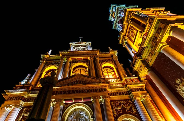 Освещённый Внешний Вид Церкви Сан Франциско Сальте Ночью Аргентина Южная — стоковое фото