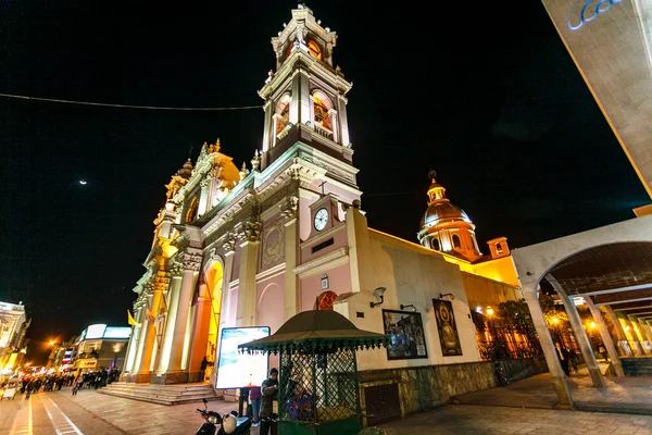 Освітлений Фасад Соляного Собору Catedral Baslica Salta Вечірній Час Сальта — стокове фото