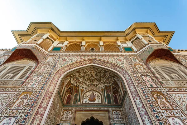 Riche Extérieur Décoré Fort Amber Jaipur Rajasthan Inde Asie — Photo