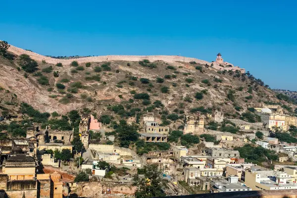 Muur Van Amer Fort Amber Fort Amer Bij Jaipur Rajasthan — Stockfoto