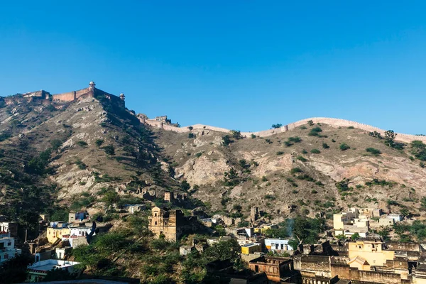 Zeď Pevnosti Amer Nebo Amber Pevnosti Amer Jaipur Rajasthan Indie — Stock fotografie