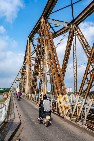 Oude Ijzeren Long Bien Brug Voormalige Paul Doumer Brug Rode — Stockfoto