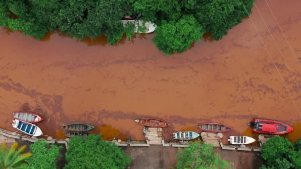 Aerial view orange rive. An industrial copper mine pollutes the environment. The soil is contaminated with heavy metals from industrial plants. — Stok Video