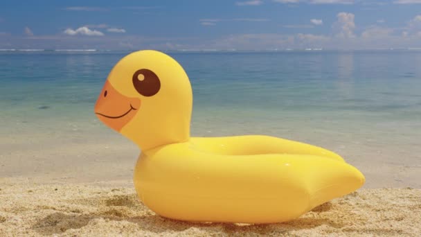 Pato amarelo inflável na costa Oceano Índico — Vídeo de Stock