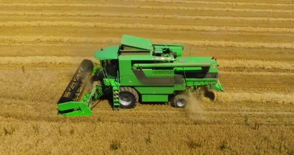 Food Crisis World Combines Field Aerial View Harvester Season Gathering — Stock videók