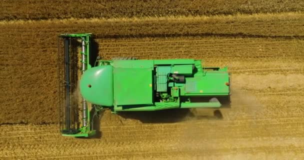 Food Crisis World Combines Field Aerial View Harvester Season Gathering — Stockvideo