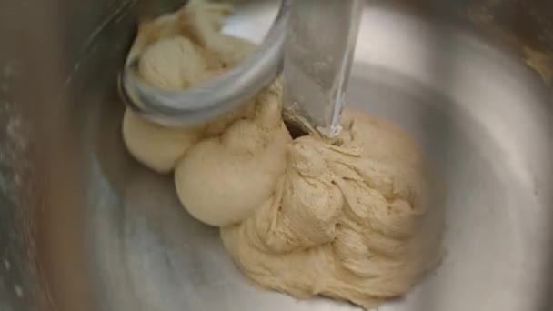 Kneading Dough Baker Preparing Dough Bread Dough Mixer Manufacture Bakery — Vídeo de stock