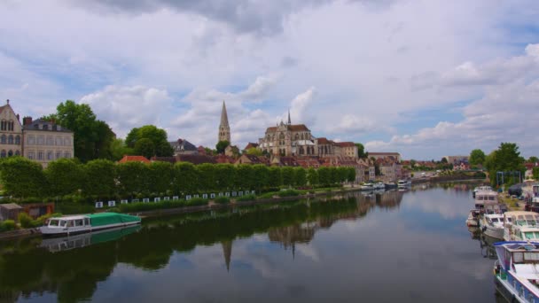 Auxerre Cathedral Saint Etienne River Yonne Burgundy France High Quality — стоковое видео