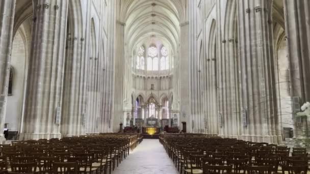 Ancient Architecture France Joigny Sunlight Window Holes Amazing Ancient Church — Vídeo de Stock