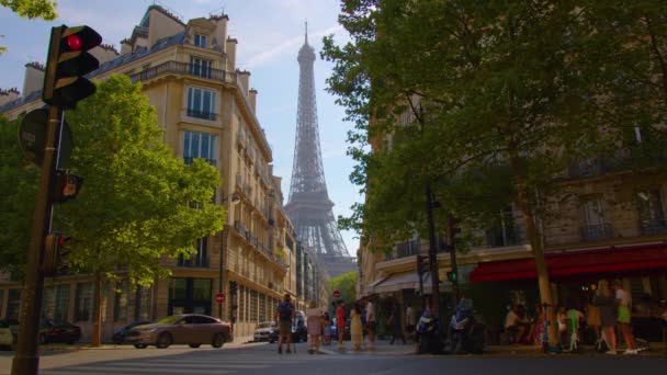 Paryż Francja Lipca 2022 Wieża Eiffla Zachodzie Słońca Lecie Najpopularniejszy — Wideo stockowe