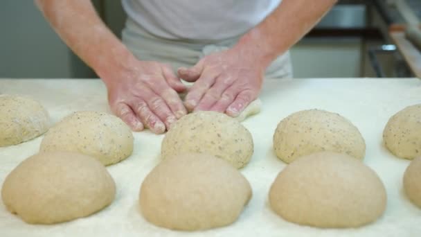 Kneading Dough Baker Preparing Dough Bread Manufacture Bakery Products Baker — Stock video