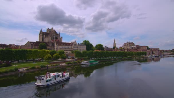 Auxerre Cathedral Saint Etienne River Yonne Burgundy France High Quality — Stockvideo