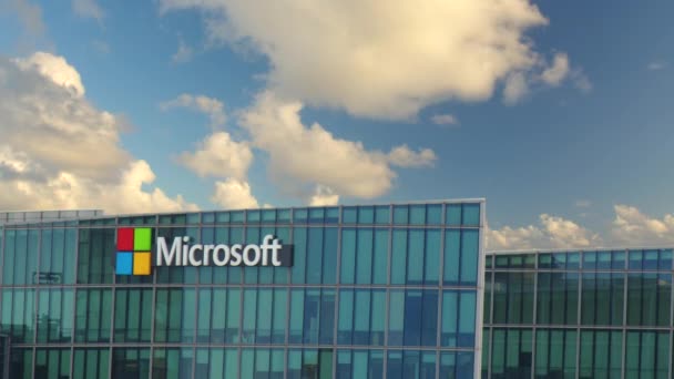 Paris France July 2022 Microsoft Sign Entrance Headquarters Building Issy — ストック動画