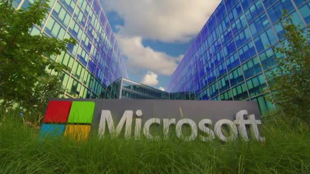 Paris France July 2022 Microsoft Sign Entrance Headquarters Building Issy — стоковое видео