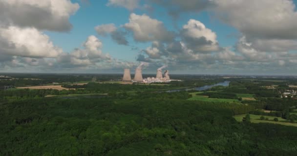 Aerial Panoramic Flight Nuclear Power Plant Carbon Dioxide Emissions Energy — Vídeo de Stock