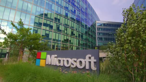 Paris France July 2022 Microsoft Sign Entrance Headquarters Building France — Vídeo de Stock