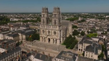 Summer day France. Aerial view Sainte-Croix Cathedral in Orleans, France, Europe, footage made in a sunny evening, on daylight, filmed in real time. High quality 4k footage