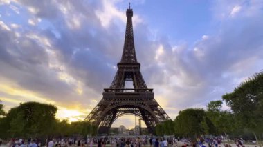 FRANCE, PARIS: Eiffel Tower in the morning time and summertime in Paris, France, horizontal pan. High quality 4k footage