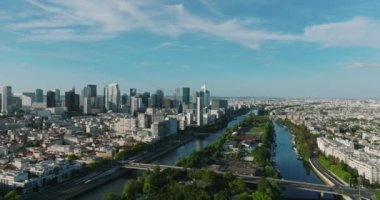 Aerial view. Most Visited Travel European City. Modern La Defense parisian business district. French Manhattan. High quality 4k footage