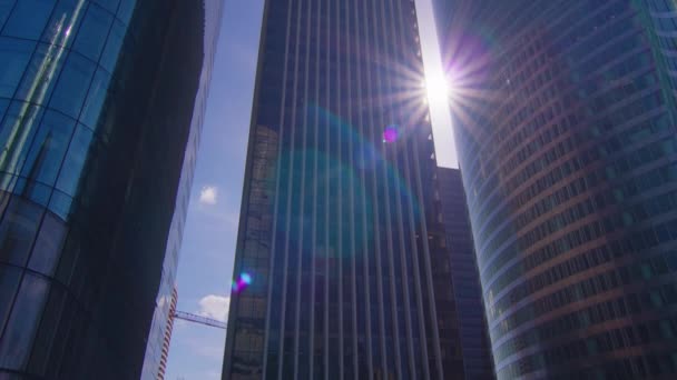 Business District Building Blue Sky Sun Flare Defense Paris France — Stockvideo