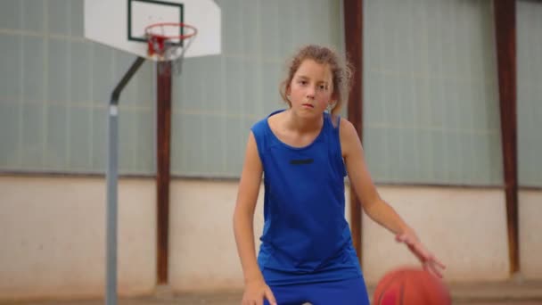 Teenager Plays Basketball Healthy Lifestyle Hobby Concept Cute Kid Hitting — Stok video