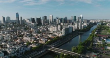 Aerial view. Most Visited Travel European City. Modern parisian business district. French Manhattan. High quality 4k footage