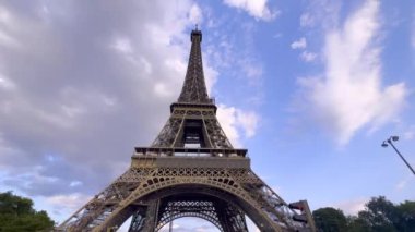 FRANCE, PARIS: Eiffel Tower in the morning time and summertime in Paris, France, horizontal pan. High quality 4k footage