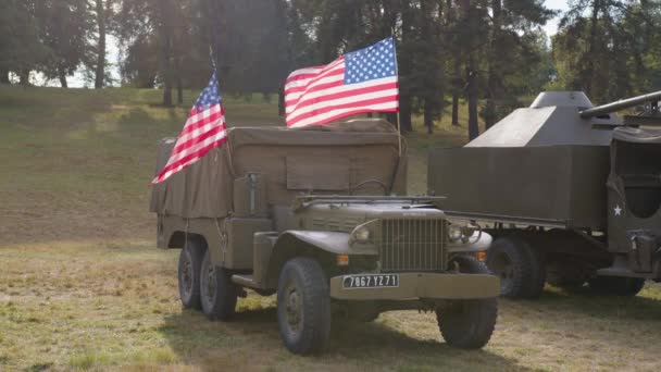 American Military Truck American Flag Military Equipment Usa Military Equipment — Αρχείο Βίντεο