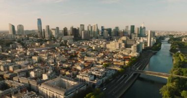 Business Financial Downtown City Cityscape Urban Landmark and Business Finance District Center. Paris, France. High quality 4k footage