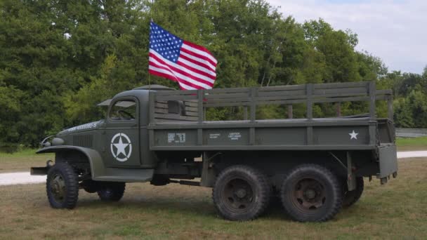 American Military Truck American Flag Military Equipment Usa Military Equipment — 图库视频影像