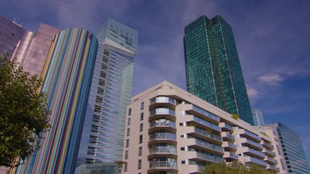 Timelapse Skyscrapers Modern Business Financial District Paris High Rise Buildings — Vídeo de Stock