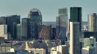 Aerial view. Most Visited Travel European City. Modern parisian business district. French Manhattan. High quality 4k footage