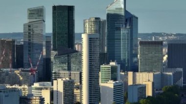 Aerial view. Most Visited Travel European City. Modern parisian business district. French Manhattan. High quality 4k footage