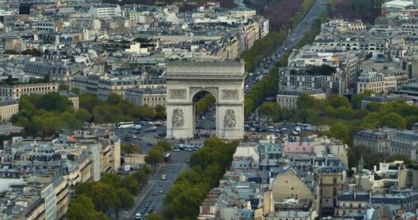 Francia Paris Arc Triomphe Tiro Calidad Tiro Avión Tripulado Delantero — Vídeo de stock