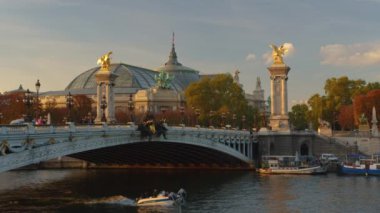 Alexandre Bridge in Paris. Grand Palais on background. Paris, France. High quality 4k footage