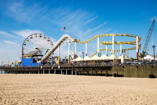Santa Monica California January 2014 View Ferris Wheel Roller Coaster — Stock Photo, Image