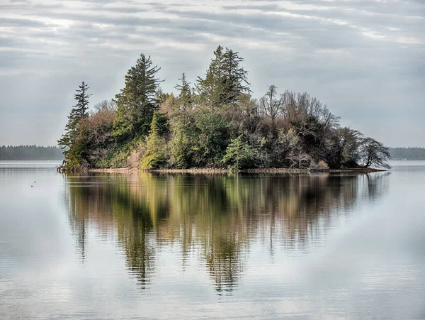 在华盛顿海岸附近的威拉帕湾 树木覆盖着一个孤立的小岛 — 图库照片