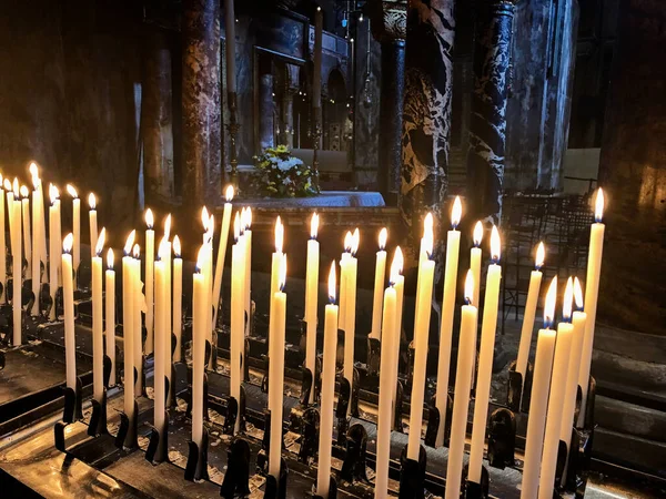 Prayer Candles Burn Basilica San Marco Cathedral Mark Venice — Stock Photo, Image