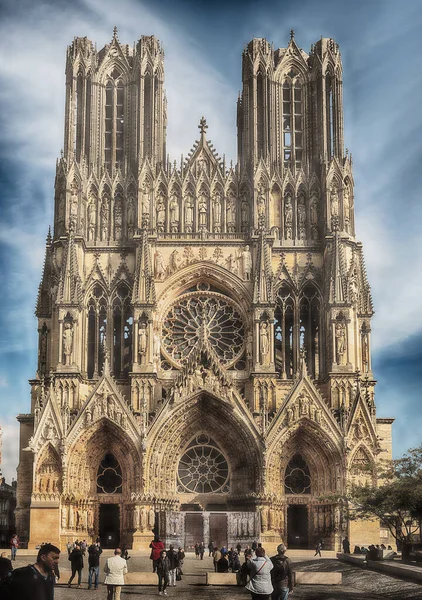 Reims France October 2021 Imposing Gothic Cathedral Reims Historic Landmark — Stock Photo, Image