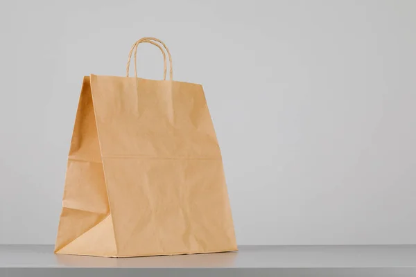 Brown Paper Bag Handles Empty Shopping Bag Area Your Logo — Stock Photo, Image