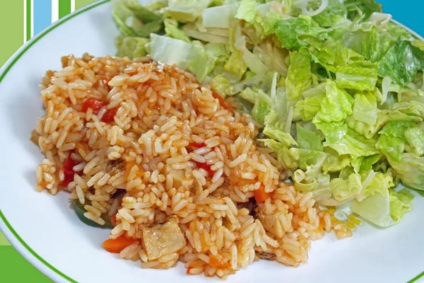 Rizs és saláta — Stock Fotó