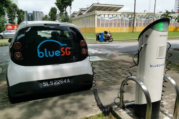 Singapore September 2021 Electric Car Charging Station Bluesg Car Sharing — Stock Photo, Image