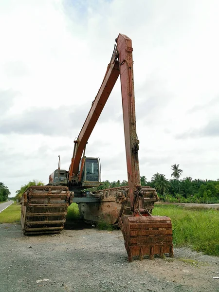 Vista Giornaliera Del Bulldozer Escavatore Cantiere Messa Fuoco Selettiva — Foto Stock