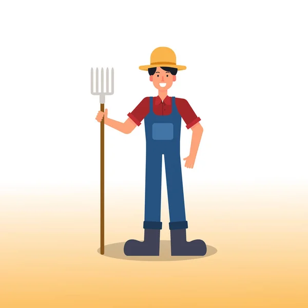 Farmer Cartoon Figur Flachen Stile Farmer Junge Hand Hält Einen — Stockvektor