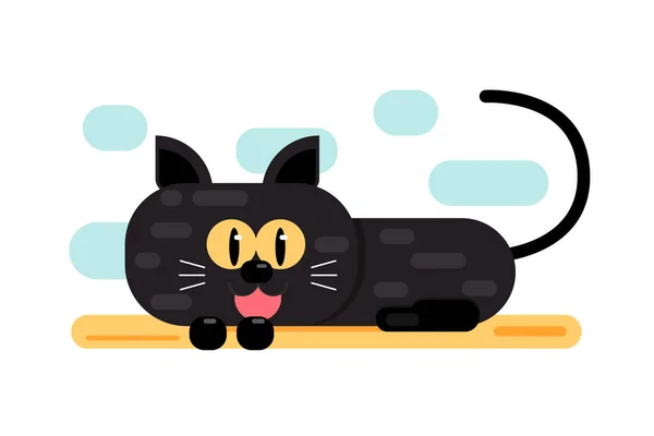 Cartoon Black Cat Flat Style Vector Illustration Cute Cat Character — Stok Vektör