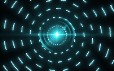 Optik teknoloji objektifi ışık efekti yapıyor. Gelecekteki teknoloji arka planı